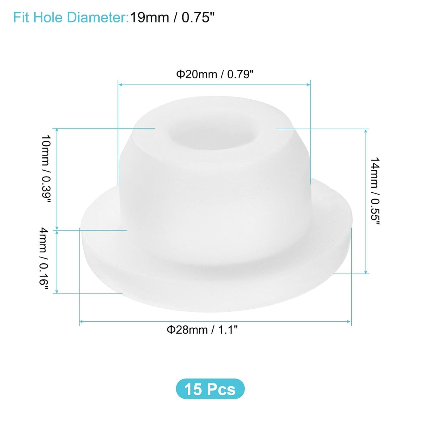 uxcell 15Pcs Silicone Hole Plug, Waterproof Round Rubber Stoppers Bottle Seal Plugs Tube Pipe End Caps for 19mm/0.75" Hole for Bathtub Bottle, White