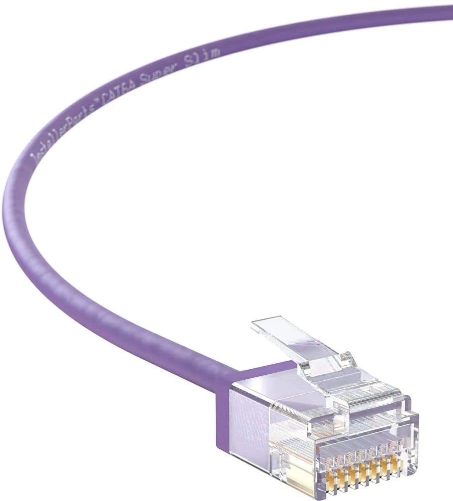 InstallerParts Ethernet Cable CAT6A Super Slim Cable UTP 1 FT (100 Pack) - Purple - Professional Series - 10Gigabit/Sec Network/High Speed Internet Cable, 550MHZ, 32AWG