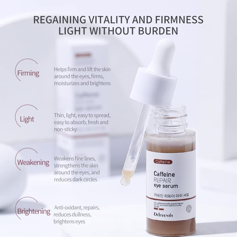 DEleventh Korean Brand Caffeine Vitamin E Eye Serum 30ml / Anti-Aging Repair Eye, Anti-Oxidation, Fade Fine Lines, Tender Skin, Remove Acne, Moisturize and Remove Dark Circles Under the Eyes
