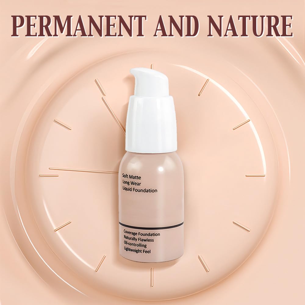 2Pcs Matte Liquid Full Coverage Foundation, Flawless Soft Matte 24HR Oil Control Full Coverage Foundation Makeup for Women, Long-Lasting Waterproof Full Coverage, 01#Nude (01+01, Pack of 2)