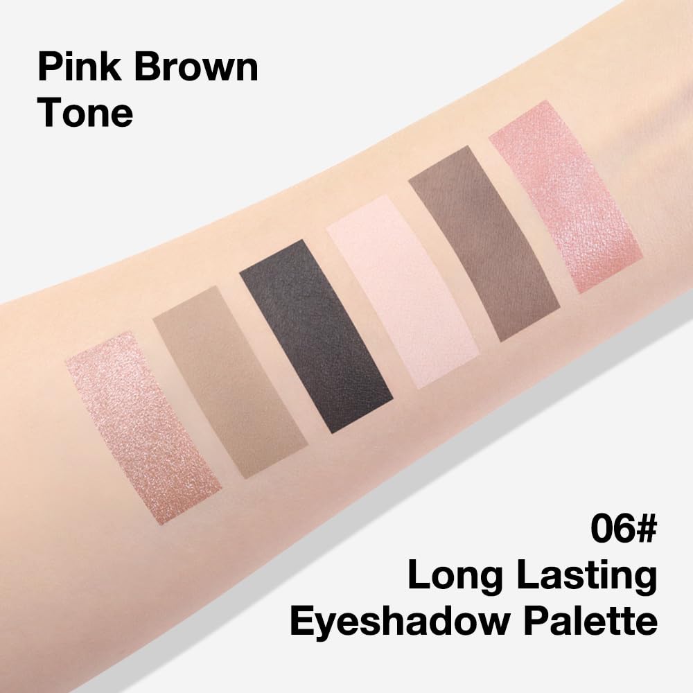 evpct 6 Colors Travel Eye Shadow Palette Makeup, Rose Coffee White Bright Nude Pink Black Brown Sparkly Shimmer Glitter Matte High Pigment Mini Eyeshadow Palette for Older Women, Built in Mirror