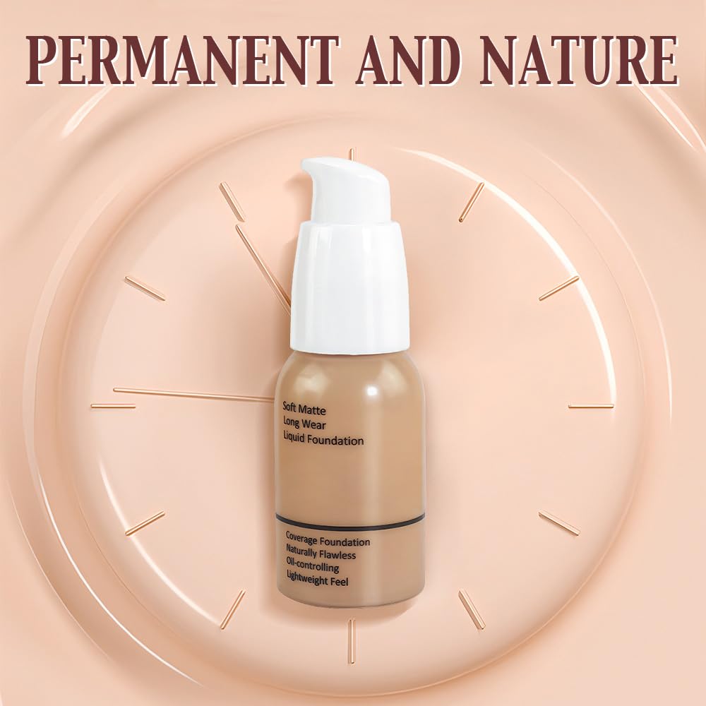 2Pcs Matte Liquid Full Coverage Foundation, Flawless Soft Matte 24HR Oil Control Full Coverage Foundation Makeup for Women, Long-Lasting Waterproof Full Coverage, 04#Warm Sun (04+04, Pack of 2)