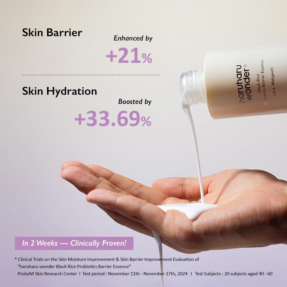 haruharu wonder Black Rice Probiotics Barrier Essence 4.05 fl. oz., Essence Toner to Strengthen Skin Barrier with Ceramides, Fermented Ingredients, Soothing, Moisturizing, Plumping, White