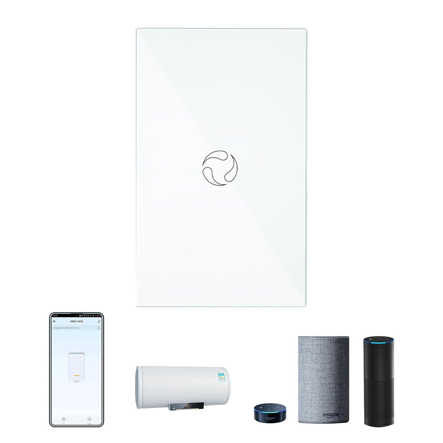 MOES Smart Water Heater Switch, 20A Water Heater Touch Switch Suitable for Bedroom, Work with Alexa, Google Assistant, 2.4GHz WiFi Glass Switch with Smart Life APP Control and Timing Function, White