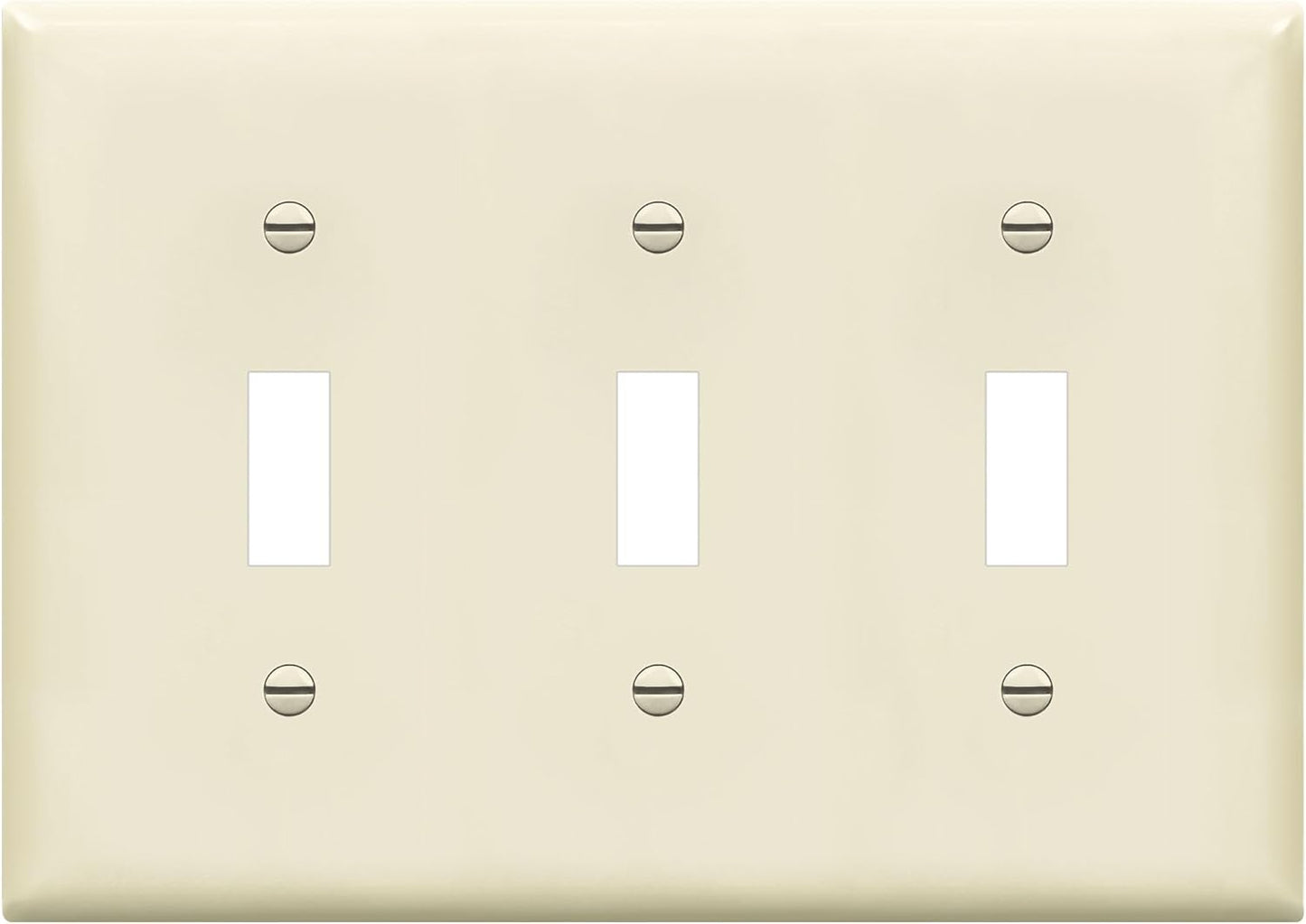 ENERLITES Triple Toggle Light Switch Wall Plate, Gloss Finish, Standard Size 3-Gang 4.50" x 6.38", Unbreakable Polycarbonate Thermoplastic, 8813-LA, Light Almond