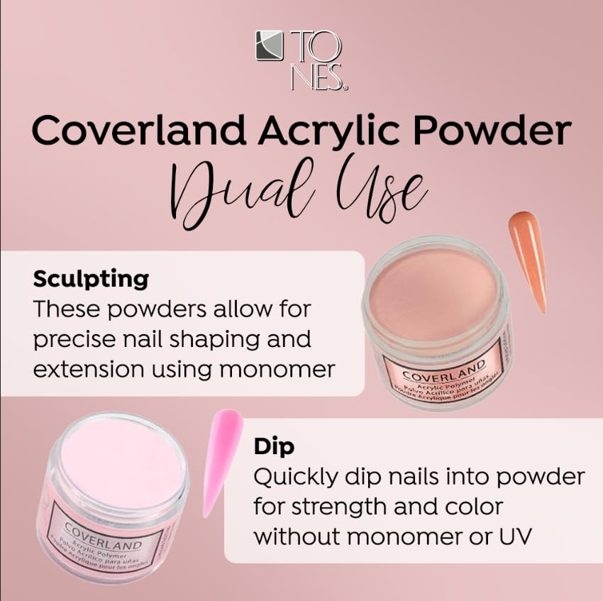 Tones Coverland Acrylic Nail Powder "Strawberry Margarita" - Limited Edition Acrylic Powder for Nail Design, Sculpting, and Masking Nail Bed Imperfections - (1.5 Oz)