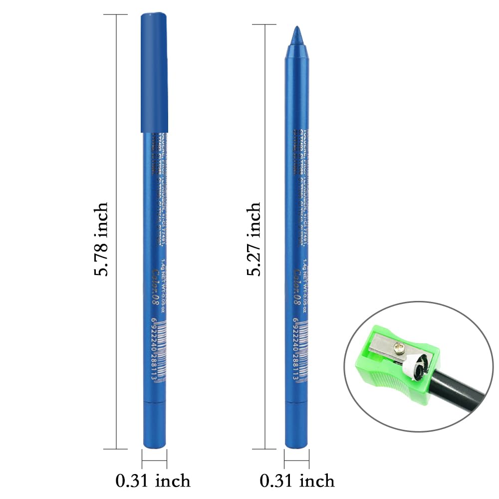 evpct Blue Glitter Eyeliner Pencil for Eyes, Dark Sea Blue Metallic Shimmer Eye Liner Pencil Makeup Waterproof Smudge Proof, Colored Gel Waterline Eyeliner, Face Eye Paint Stick Halloween Makeup 08