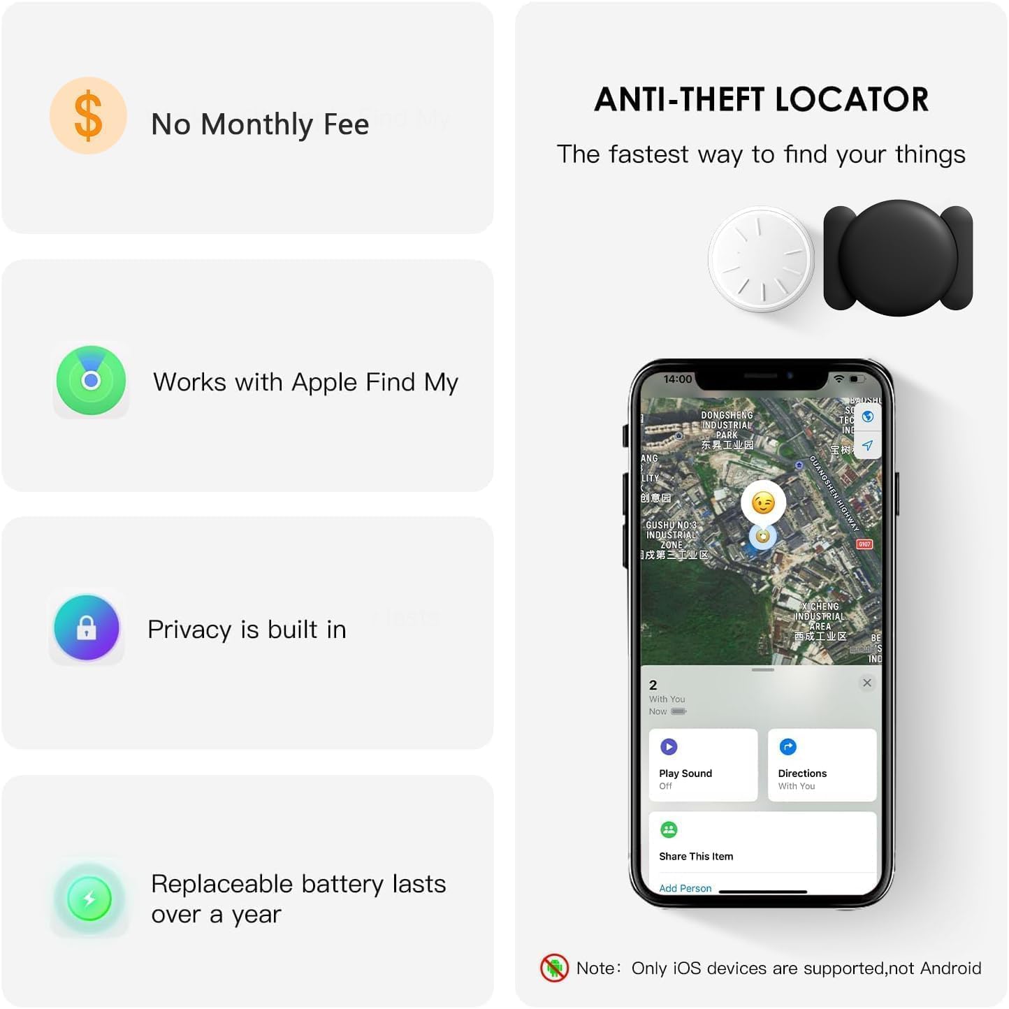 GPS Tracking Devices, 2PCS Tracker Device for Vehicles Work with Find My (iOS Only), Car Tracker Device Hidden with Magnetic Case, No Monthly Fee, GPS Tracker for Vehicles (Black)