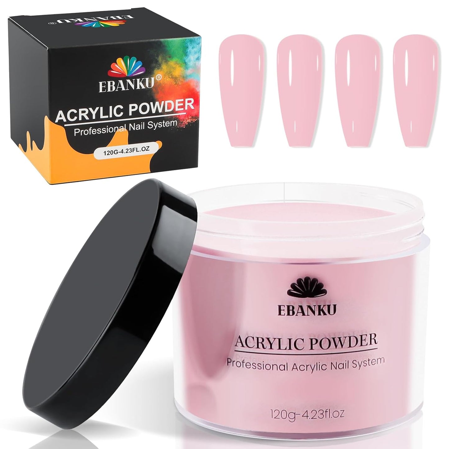 Pink Acrylic Powder, EBANKU 120g/4.23oz Cover Pink Nail Acrylic Powder Large Capacity Professional Acrylic Nail Powder for Nail Extension, Nail Carving, Long-Lasting, No Nail Lamp Needed