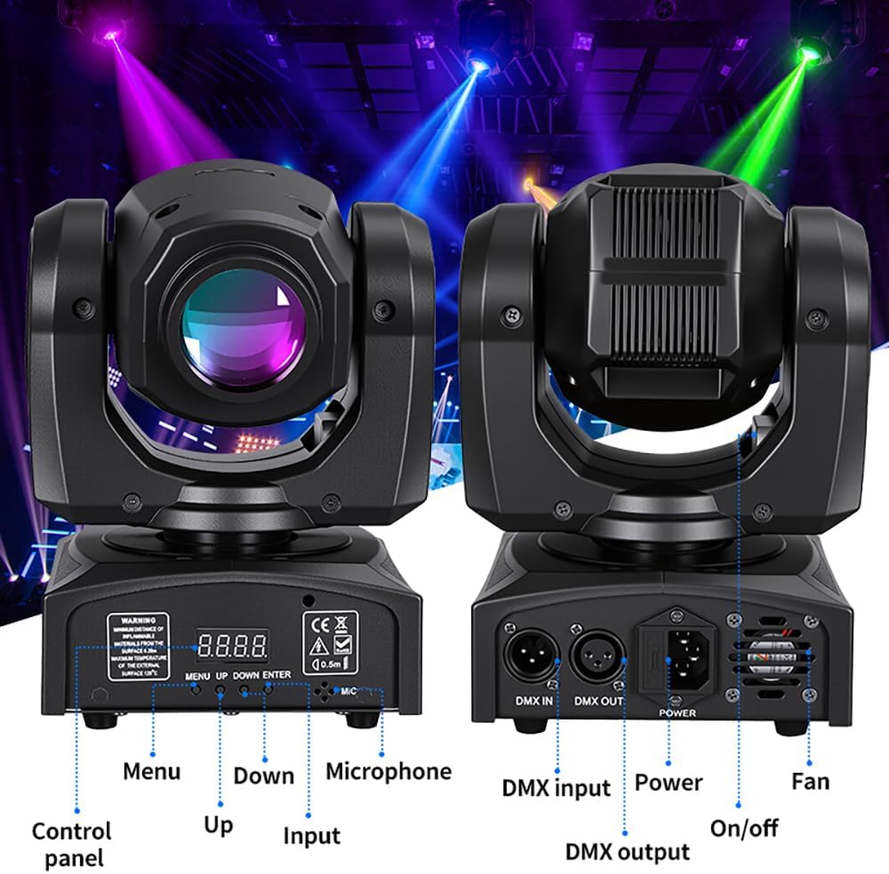 MINGJIE 60W LED Moving Head Stage Lights with DMX512 Control - 8 Gobos & 8 Colors, Sound Activated, 540° Pan & 270° Tilt, Compact DJ Light for Wedding, Party Stage Lighting (Flight case + 4 Lights)