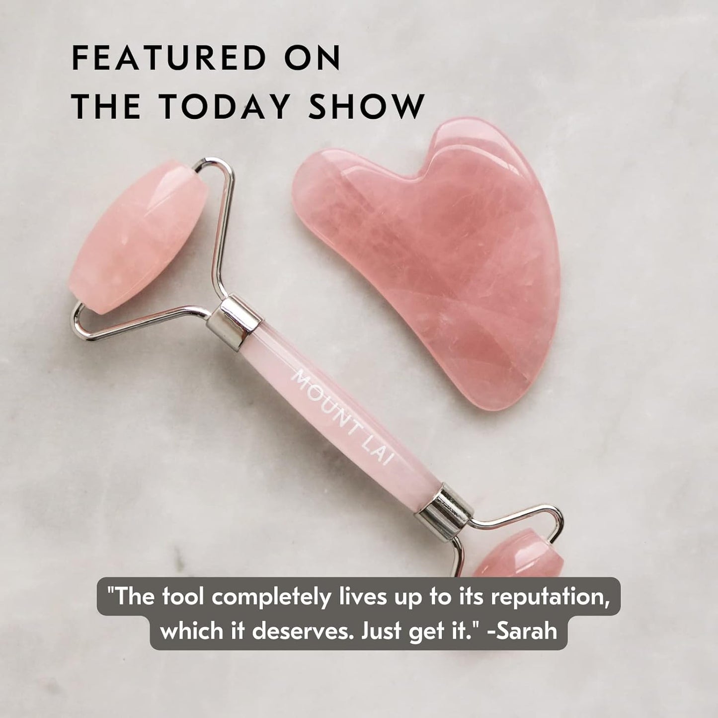 Mount Lai Rose Quartz Gua Sha Facial Tools, Pink Quartz Gua Sha Facial Tools Set and Roller, Guasha Tool for Face to Relieve Muscle Tension and Reduce Puffiness, Anti Aging Skin Care Sets for Women