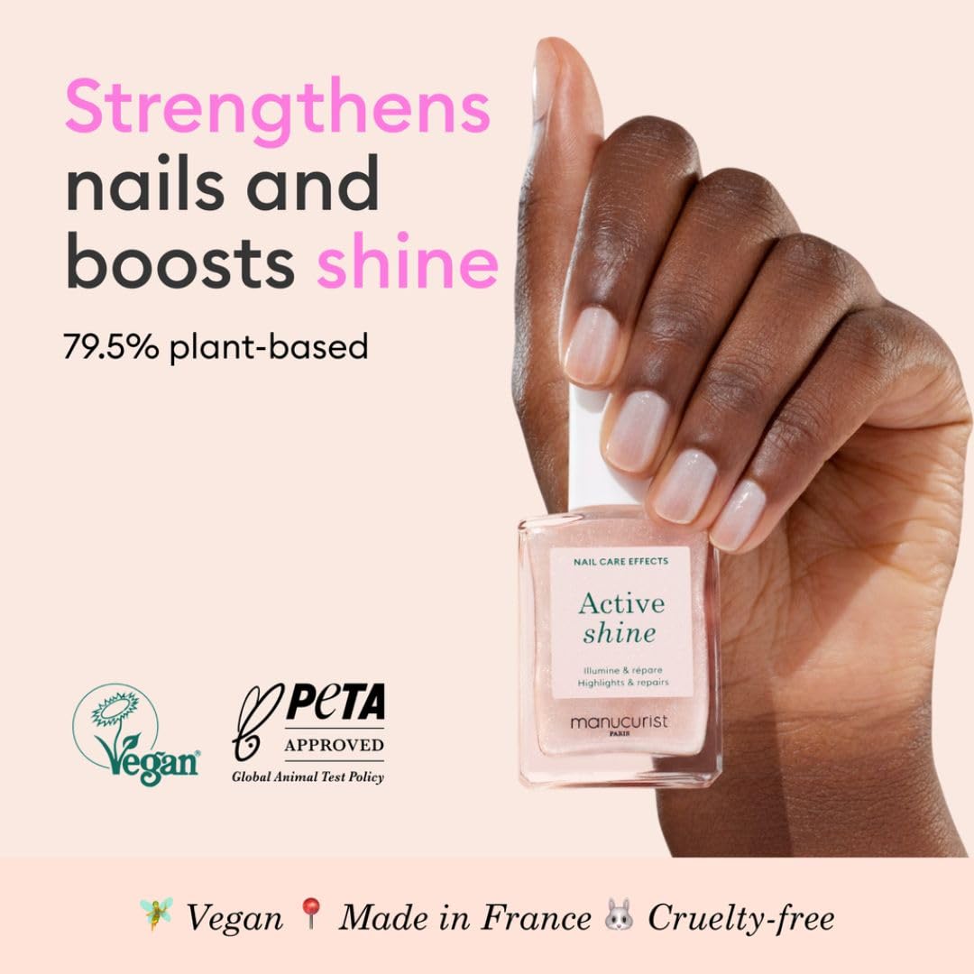 Manucurist Active Shine Illuminating & Care Nail Polish - Nail Concealer - No Lamp - Ultra-Shiny 2 in 1 Nude Gel Polish: Nail Strengthener and Growth, Highlighter & Care - Damaged Nails Repair