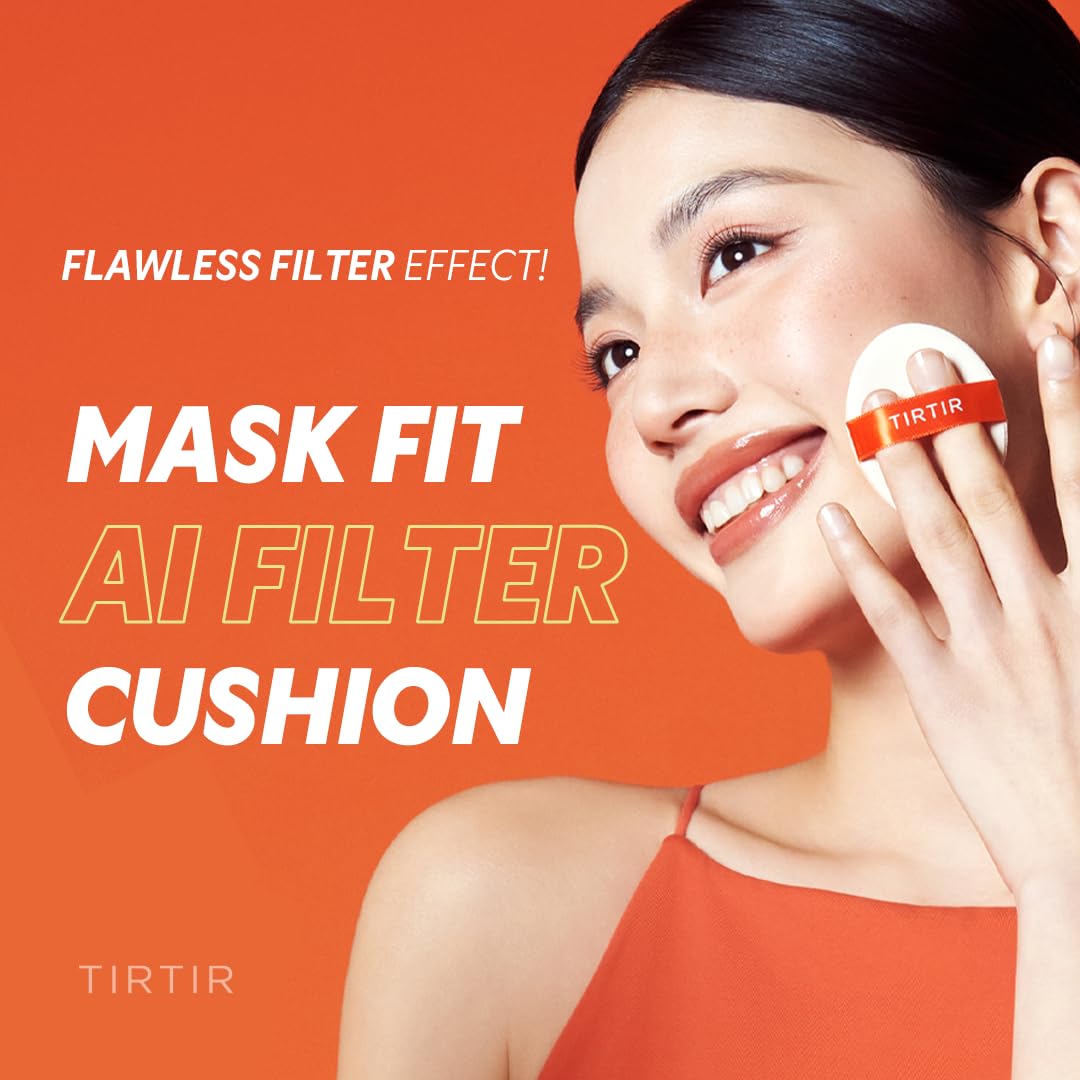 [*Mini Size*] TIRTIR Mask Fit Ai Filter Cushion Foundation | AI-Like Semi-Matte Finish - Up to 72-Hour Medium to Full Coverage Korean BB Cushion Make up Beauty, #21W Natural Ivory, 0.15 Fl Oz