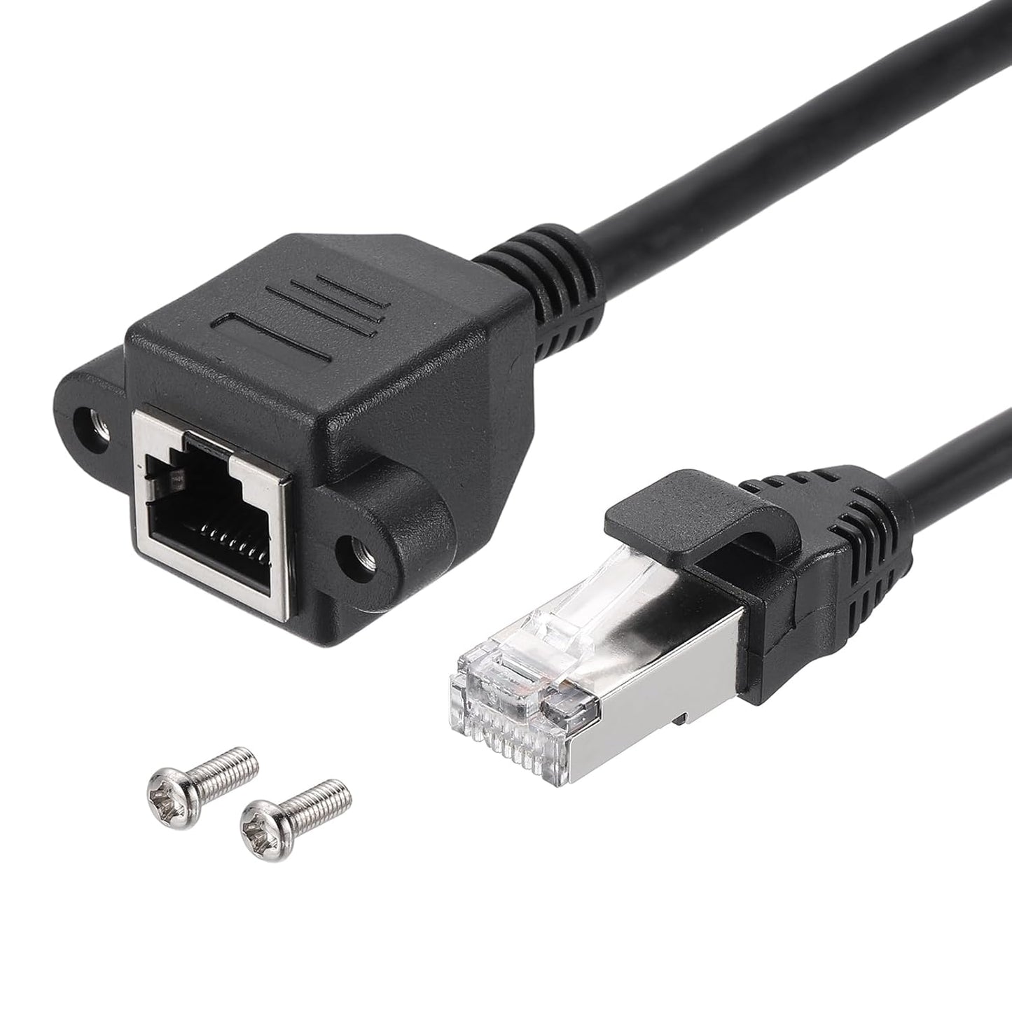 MECCANIXITY Cat5 Ethernet Extension Cable, 1.6Ft RJ45 Male to Female Screw Panel Mount Ethernet Cable Extender with 2pcs Screw for Router Modem PC Laptop Smart TV Printer