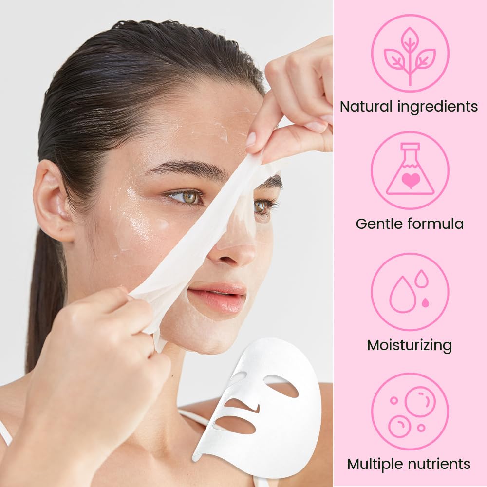 8 Pack Rose Kids Face Mask,Pink Face Masks Skincare Spa Day Kit Supplies,Spa Party Favors for Teens Girls Women,Sheet Facial Mask Skincare Gifts Set,Moisturize Soothe for All Skin Types