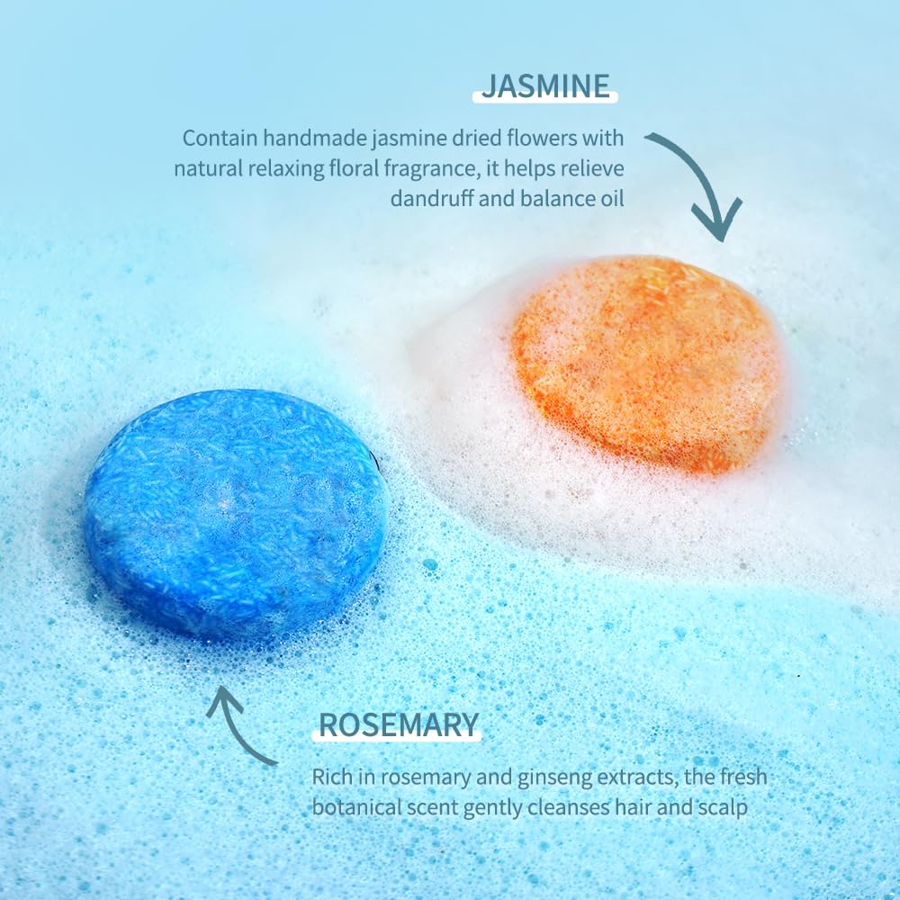 LIYALAN Shampoo Bar for Hair Solid Soap(2 Pack) Rosemary and Jasmine Shampoo Bar,Deep Cleansing Hair Shampoo for Fine Oily Hair
