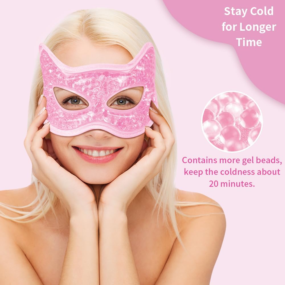 Cooling Eye Mask, Gel Eye Mask Hot Cold Use, Cold Eye Mask for Puffy Eyes, Dry Eyes, Headaches, Migraines, Sinus, Dark Circles (2 pink)