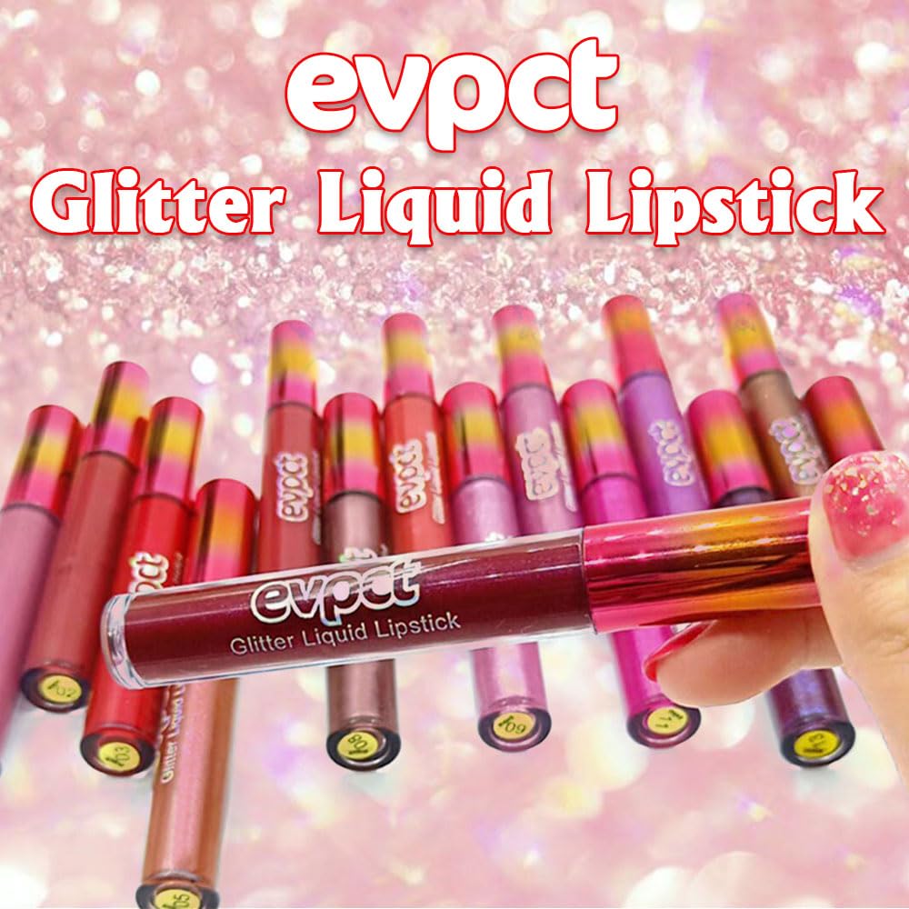 evpct 1Pcs Nude Gold Glitter Metallic Shimmer Diamond Lipstick Lip Gloss Stain Set for Women Long Lasting Waterproof, Nude Brown Sparkle Glitter Matte long Wear Liquid Lipstick Lip Makeup Kit, 14#