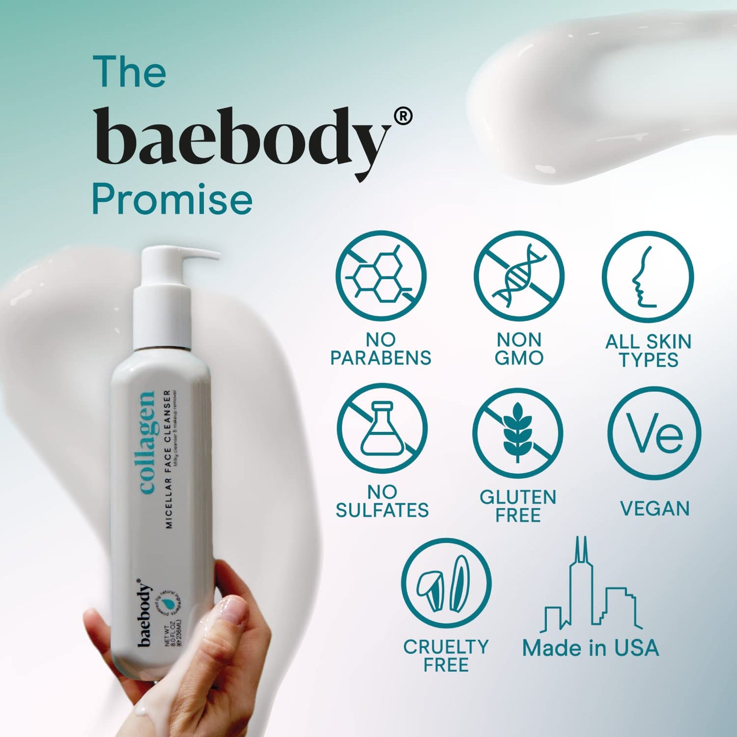 Baebody Cleansing Milk for Face - Vegan Facial Cleanser for Women and Men - Micellar Makeup Remover - Milk Cleanser Face Wash (8 fl oz)