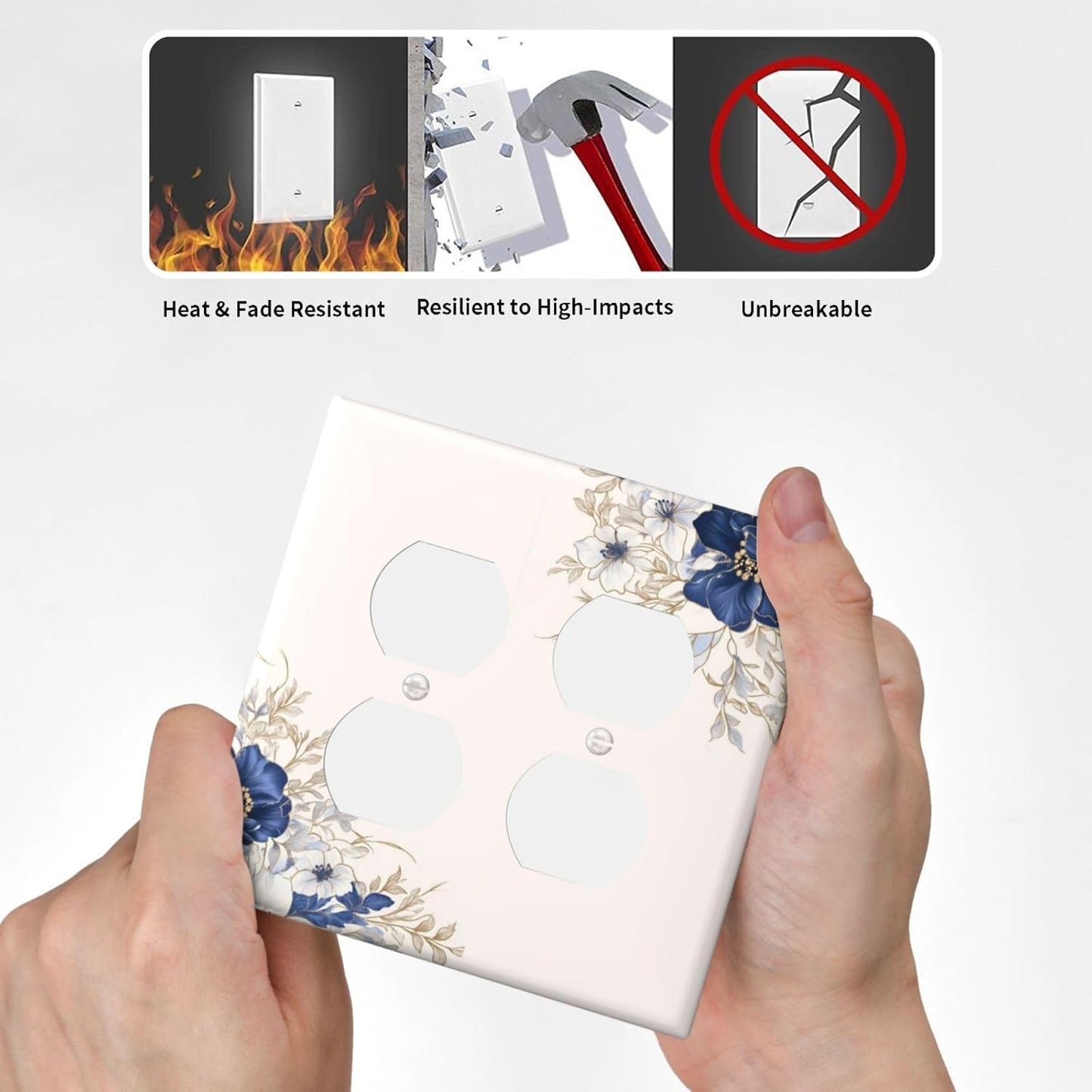 Decorative Outlet Covers Rustic Blue White Flowers Floral Penoy 2 Gang Wall Plate Cover Double Duplex Receptacle Two Switch Light Switch Cover Plate Jumbo Dual Face Plate