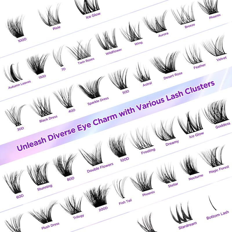 Lash Extension Kit DIY Lash Clusters Kit Eyelash Extensions Individual Lashes Extensions with (280Pcs, 50D, 0.07D 9-16mm)