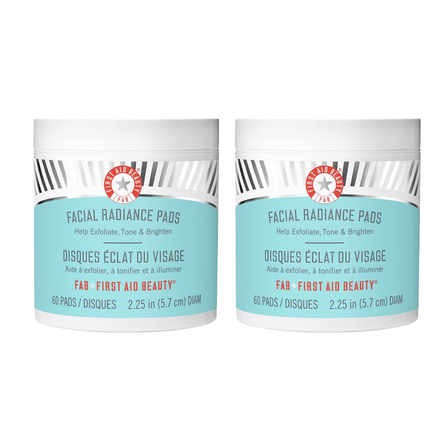 First Aid Beauty – Facial Radiance Pads with Glycolic & Lactic Acids, Daily Exfoliating with AHA that Helps Tone & Brighten Skin, Makeup Prep Pads, Compostable for Daily Use, 60 Count, 2ct