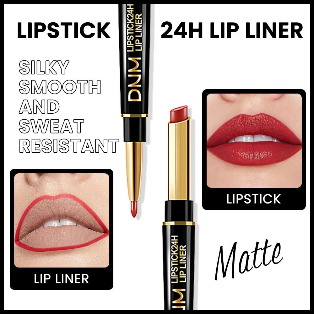 evpct 3Pcs Red Velvet Matte Lip Liner and Lipstick Combo Set Kit for Women, Dark Light Bright Ruby British Red Magic 24 Hours Lipstick and Lip Liner Makeup Set Stain Long Lasting Waterproof labial