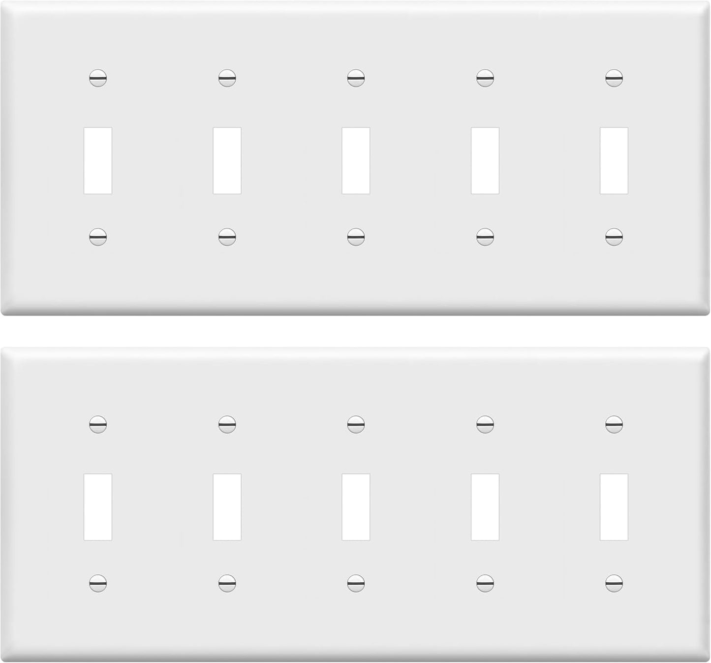 ENERLITES Toggle Light Switch Wall Plate, Gloss Finish, 5-Gang 4.50" x 10.03", Unbreakable Polycarbonate Thermoplastic, UL Listed, 8815-W-2-PCS, White, 2 Pack