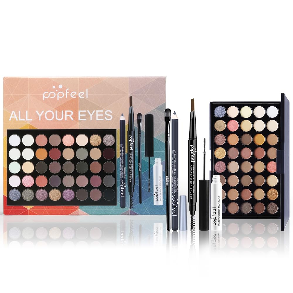 All in One Eyeshadow Palette Makeup Set, Makeup Kits with Makeup Brush, Mascara, Eyebrow Pen,Travel Makeup Bundle Holiday Surprising Makeup Gift Box for Women Girls, Vegan, Maquillage
