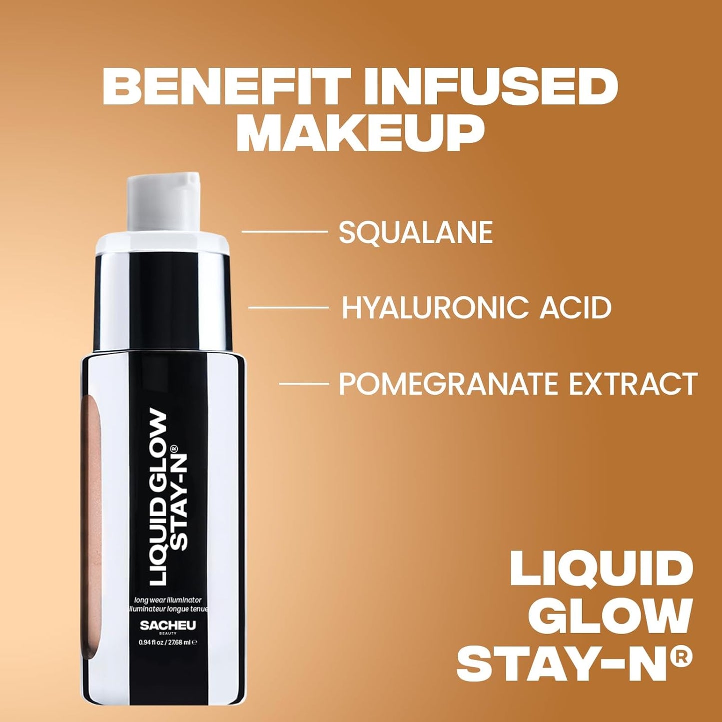 Sacheu Liquid Glow STAY-N Liquid Highlighter & Illuminator Makeup — 30ml Long Lasting Luminous Glow Lightweight Dewy Finish, Sun Beam