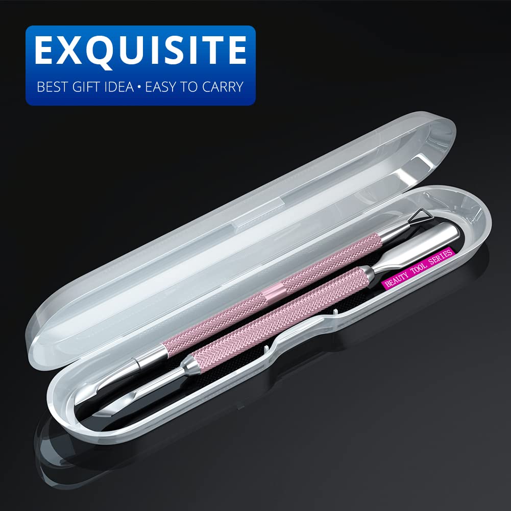 2PCS Metal Lilac Cuticle Pusher and Cutter Remover Salon Quality Stainless Steel Gel Nail Polish Peeler Scraper Durable Manicure and Pedicure Cleaner Tool For Fingernail and Toenail