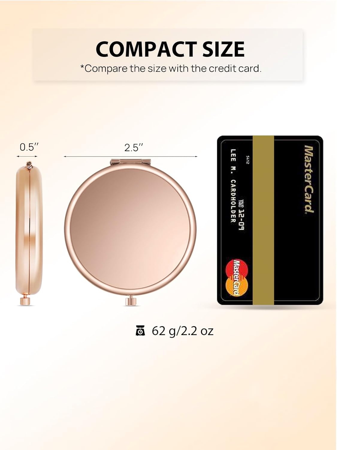 Compact Mirror Bulk, Pack of 6 Double-Sided 1X/2X Magnifying Metal Makeup Mirrors(Round, Rose Gold)