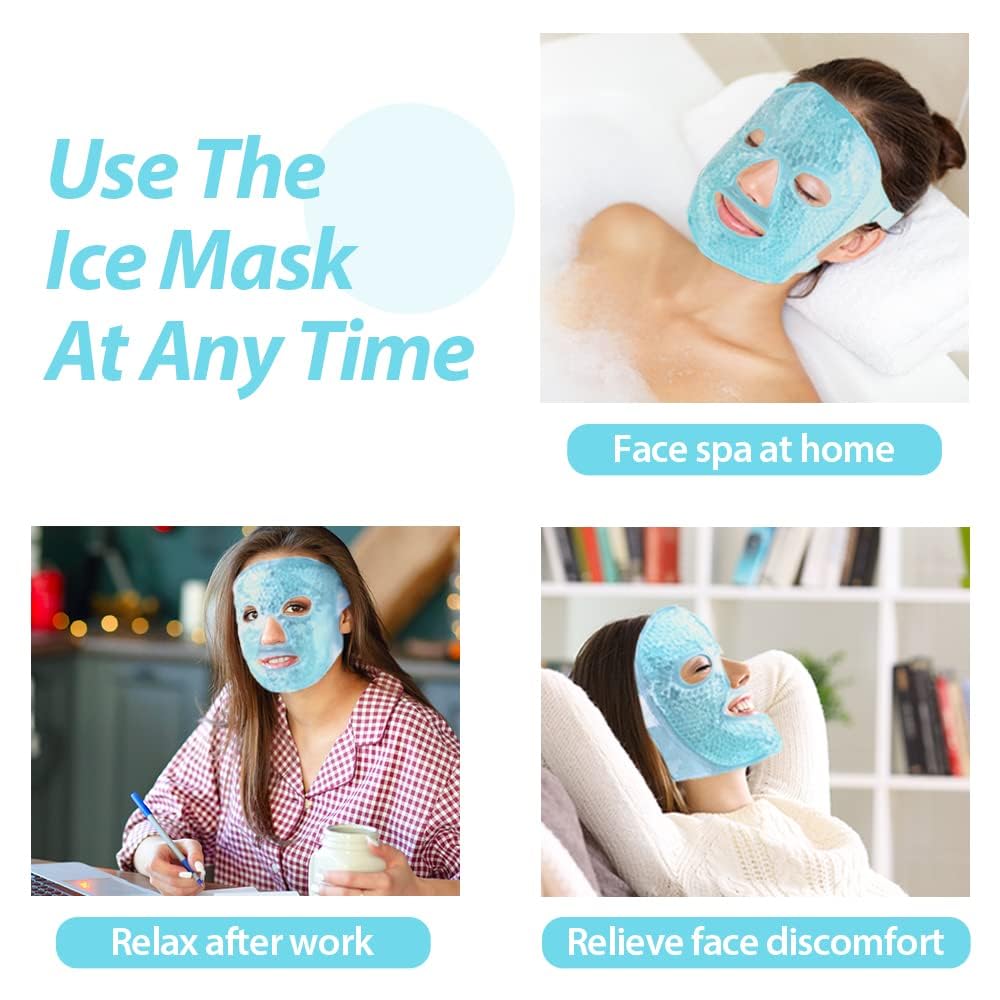 NEWGO Gel Face Mask Cold Pack Cooling Gel Face Mask, Hot Cold Therapy Cold Face Mask for Puffy Eyes, Migraines Relief, Skin Care, Puffiness, Acne - Blue