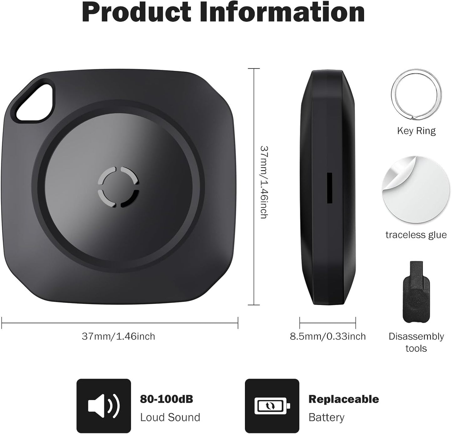 Air Tracker Tag-1P, Smart Tag Work with Apple Find My(iOS Only), Luggage Tracker Tag for Key, Luggage, Backpack, Suitcase, Replaceable Battery, weTag, Black