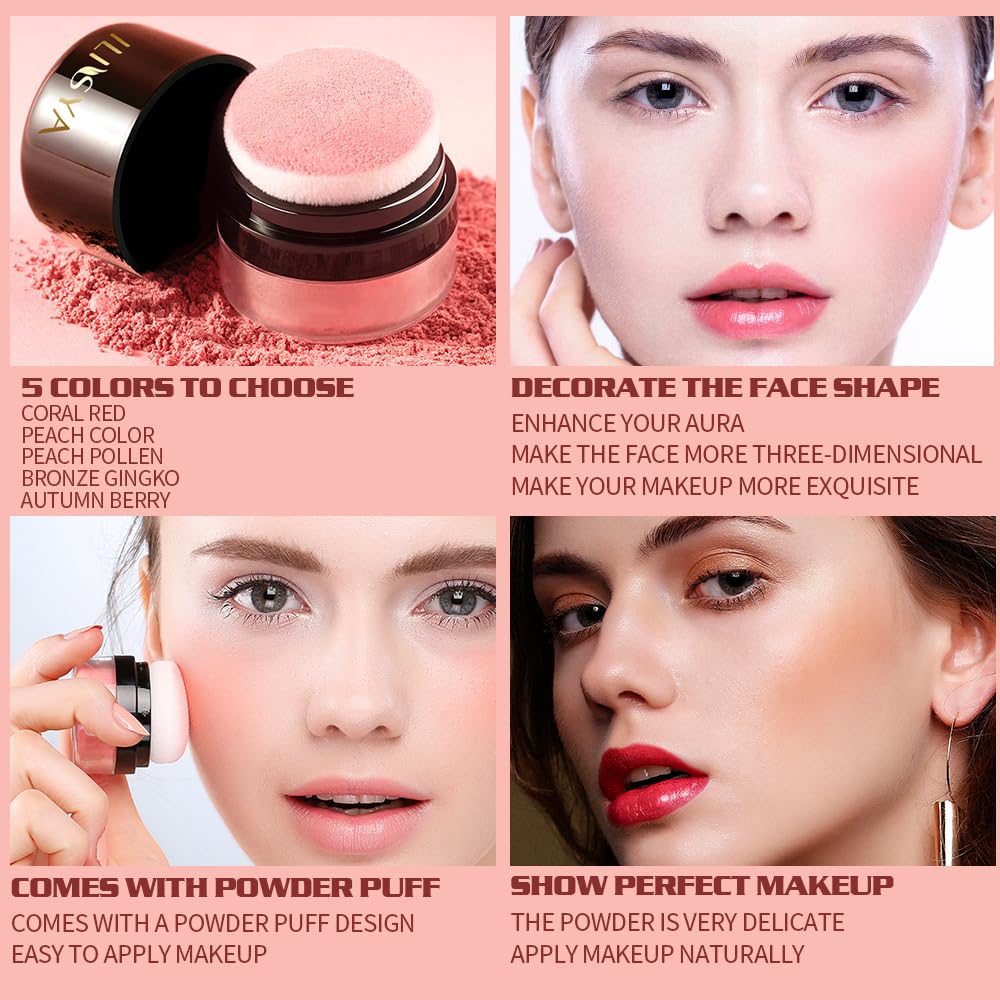 ROUSE Face Blush Powder Makeup Soft Mushroom Blush for Cheeks Long Lasting Makeup Powder Highlight - Matte Finish (Coral Red)
