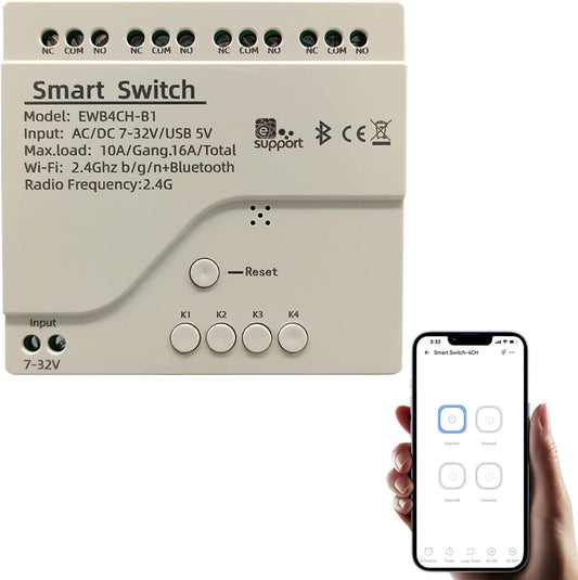 4 Channel Smart Switch, Momentan/Locking WiFi Relay, eWeLink App Bluetooth Control Switch, DIY Smart Home, Compatible with Alexa Google Home
