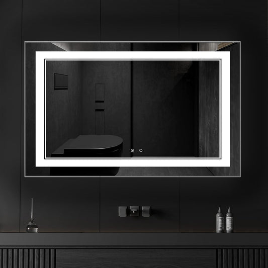 48" x 30" LED Bathroom Mirror Wall-Mounted Anti-Fog Mirror Bathroom Mirror with Lights LED Vanity Mirror Dimmable Lighted Mirrors