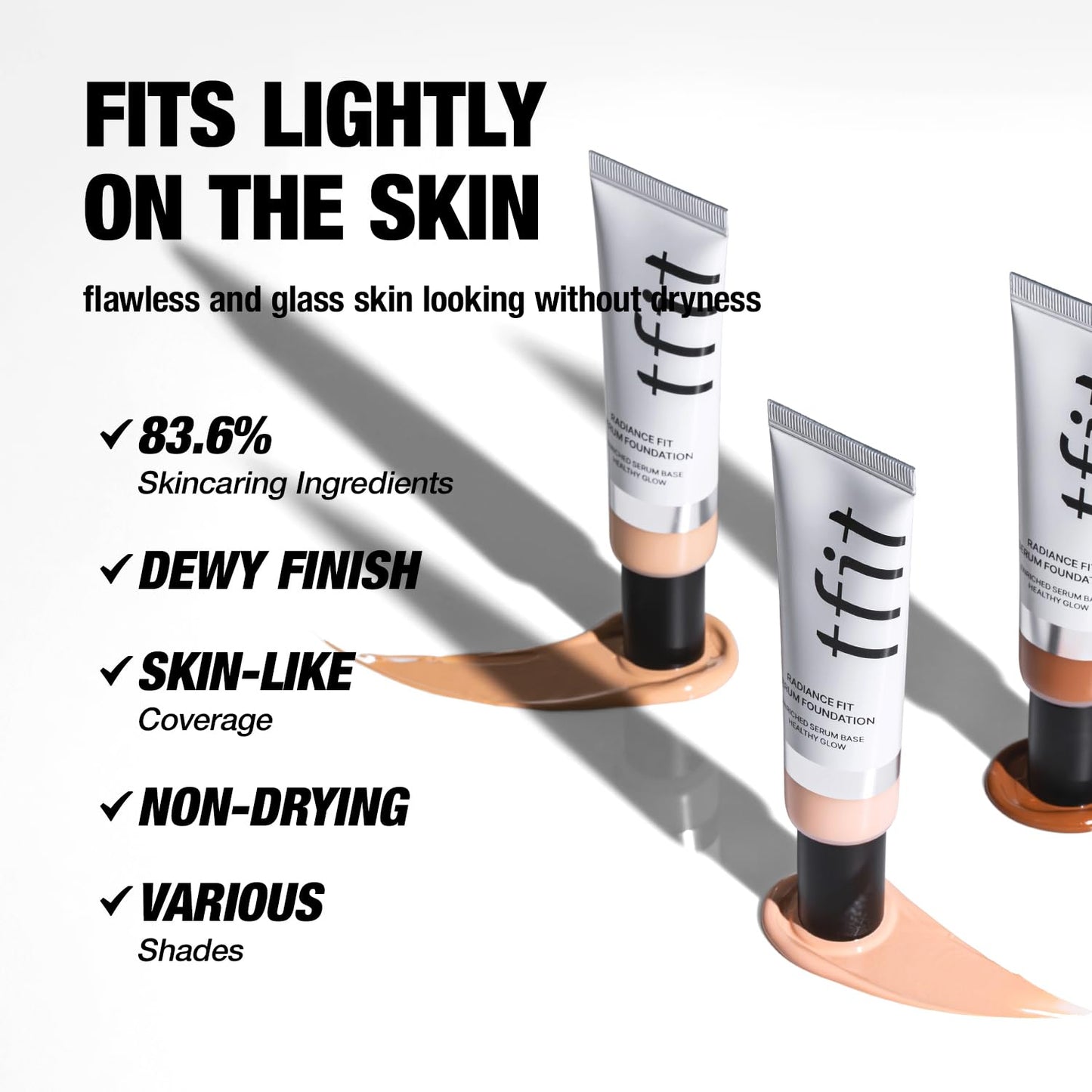 TFIT Radiance Fit Serum Foundation - Flawless Coverage, Dewy finish, Long-lasting, Lightweight, Korean Makeup,1.05 Oz. (C01 Porcelain, 1.05 Oz.)