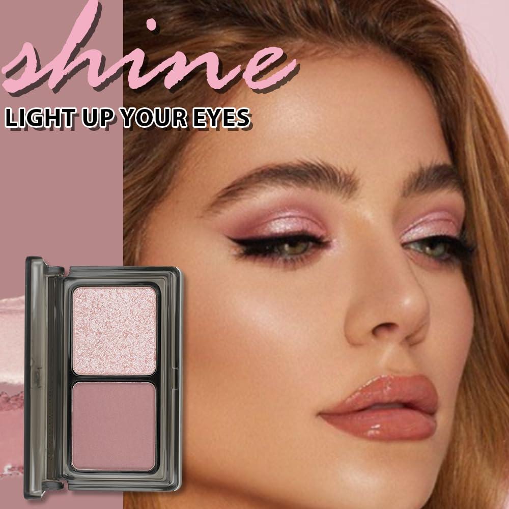 Mauve Champagne Two Color Matte Shimmer Glitter Eyeshadow Palette,Eye Shadow Powder Professional Long-Lasting Waterproof Makeup Palette,Easy-To-Apply and Compact for Travel,Vegan & Cruelty-Free