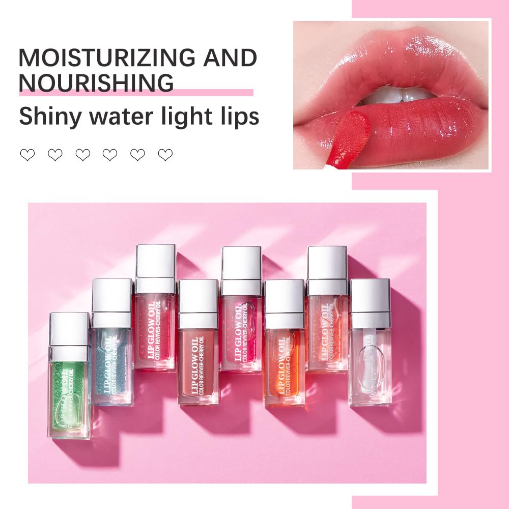 Hydrating Lip Glow Oil, Lip Oil Gloss Transparent Toot Tinted Nourishing Long Lasting Repairing Lightening Lip Lines (CLEAR) 0.2 OZ