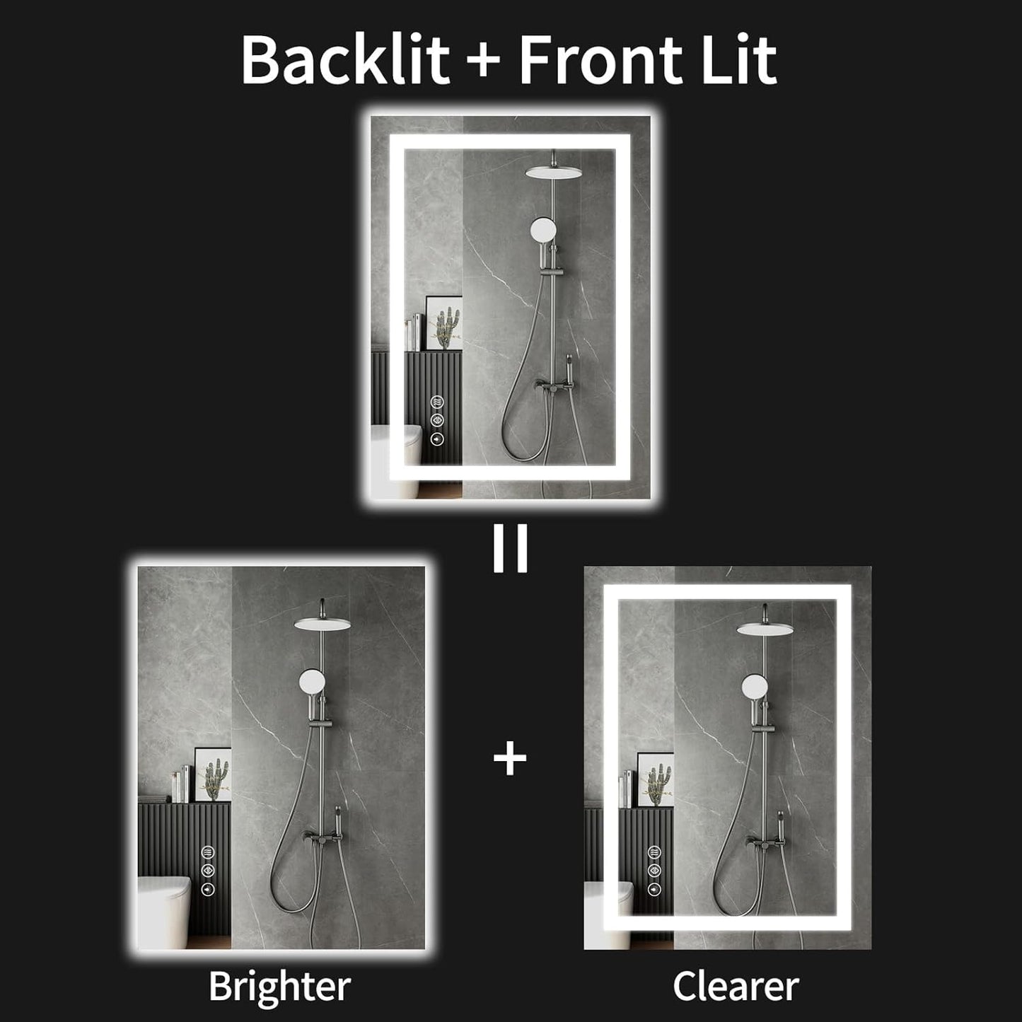 24"x36" LED Bathroom Mirror with Lights, Dimmable, Anti-Fog, Lighted Bathroom Vanity Mirror for Wall, Backlit + Front Lit, Memory Function, Shatter-Proof, Tempered Glass