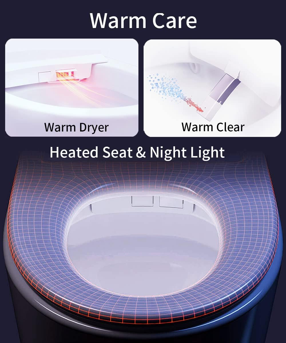 EPLO Smart Toilet Auto Open/Close,Built in Tank Bidet Toilet,Heated Seat,Foot Kick Flush,Blackout can Flush,1.06GPF,One piece Toilets for bathrooms,Night Light/LED Display/Modern Smooth Grey Lid