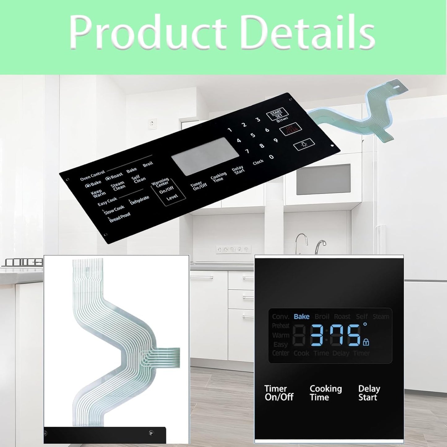 DG34-00043A Range Touch Control Panel, Replacement Touchpad Overlay for Stoves, Compatible with Models PD00051348, AP6244845, PS12086110, EAP12086110, NE59M4320SB/AA-00