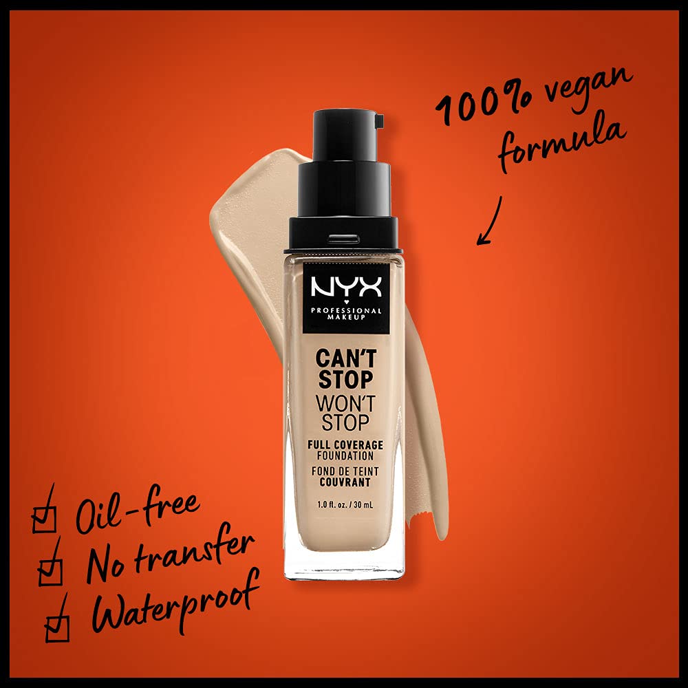 NYX PROFESSIONAL MAKEUP Can't Stop Won't Stop Foundation, 24h Full Coverage Matte Finish - Nude (Pack of 2)