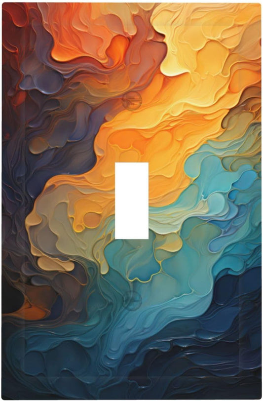 Abstract Colorful Modern Luxury Rainbow Single Toggle Light Switch Cover plate Outlet Cover Decorative Switchplate Wall Plates Electrical Panel Cover for Bathroom Living Room 5 X 3 IN