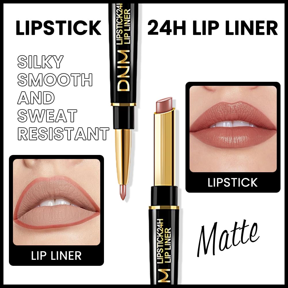 evpct 1Pcs Fairest Nude Velvet Matte Lip Liner and Lipstick Combo Set Kit for Women, Magic 24 Hours Lipstick and Lip Liner Makeup Set Stain Long Lasting Waterproof labial, 47#