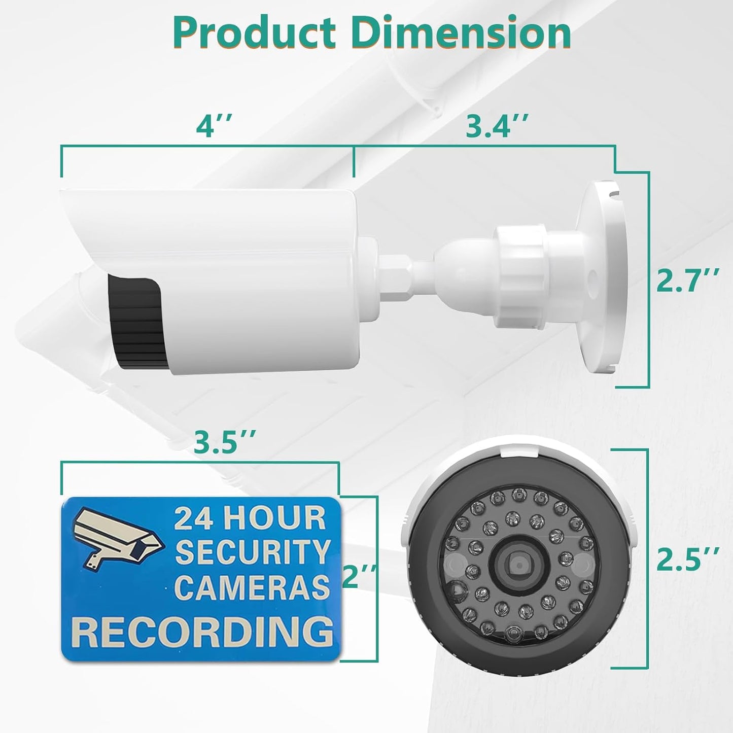 WALI Dummy Fake Camera, Surveillance Security CCTV Dome Camera, Indoor Outdoor Cameras, with One LED Light, Security Alert Sticker Decals (TC-W2), 2 Pack, White