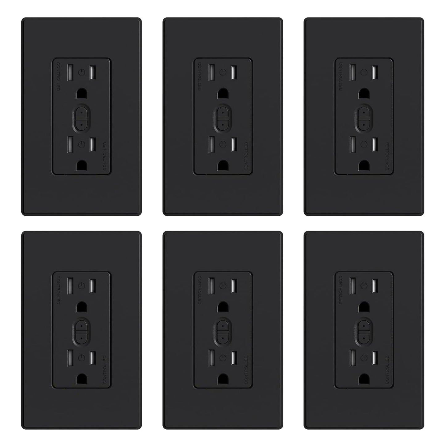 ELEGRP Smart Plug, Smart in-Wall Outlet Compatible with Alexa and Google Assistant, 2.4GHz Wi-Fi Smart Receptacle with Energy Monitoring, No Hub Required, UL Listed, Black, 6 Pack