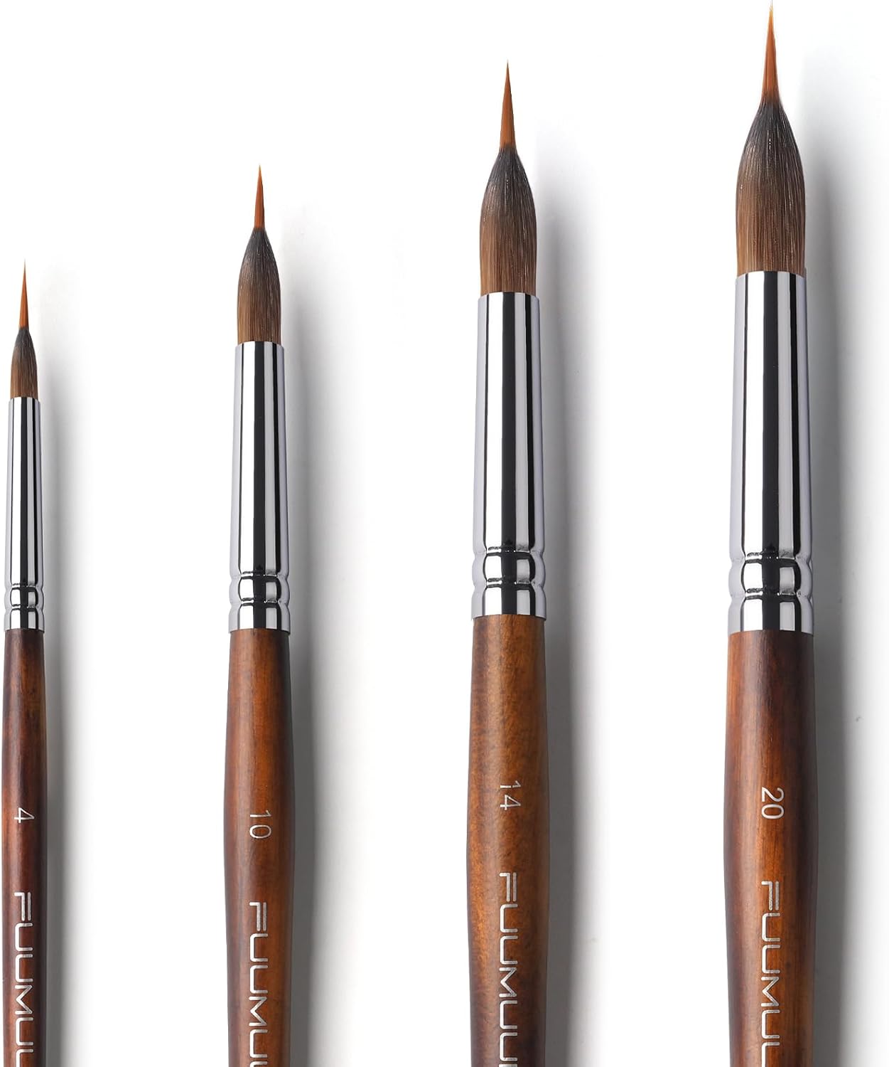 Watercolor Brushes Professional, Fuumuui 4Pcs Extended Needle Point Brushes Synthetic Extra Long Pinhead Brush with Sable Body for Fine Detailing - Watercolor Acrylic Gouache Inks Painting