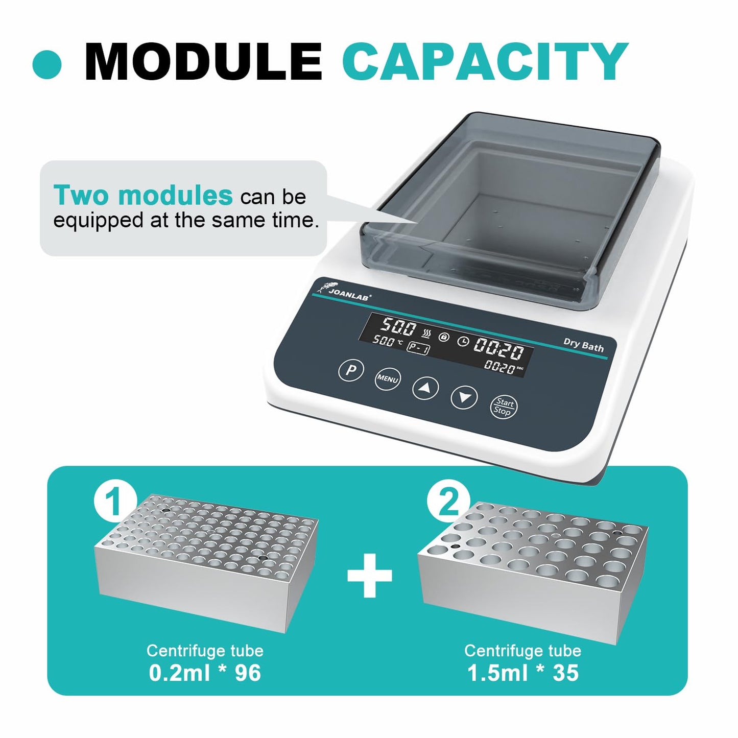 JOANLAB Double Position Dry Bath Incubator,with 0.2mlx96, 1.5mlx35 Aluminium Heating Block,Programmable Digital Lab Dry Bath Heater w/Timer Control